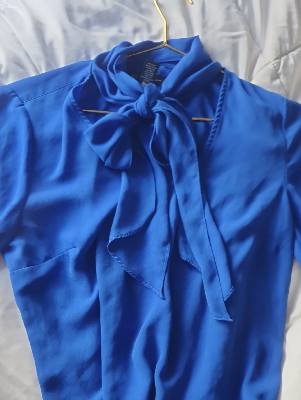 Blue Tie-Neck Blouse